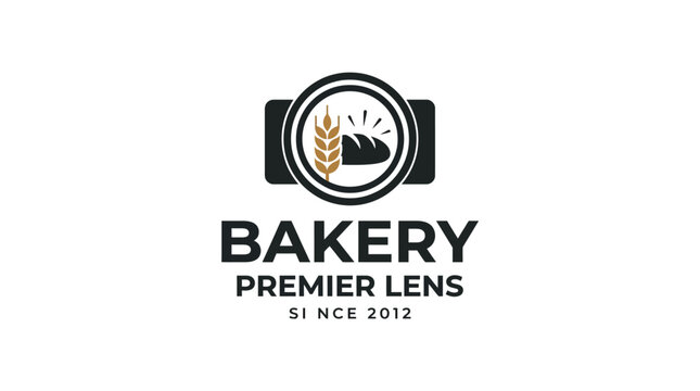 Bakery logo concept with camera lens and bread graphic element