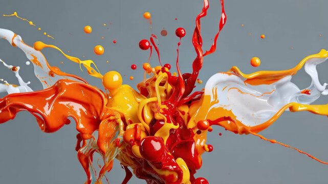 Colorful paint splash with vibrant red and orange, Colorful paint splashes in vibrant hues against a clean white