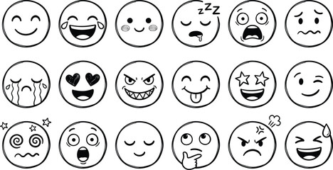 Fototapeta premium Hand drawn emoji set diverse facial expressions for digital communication and design