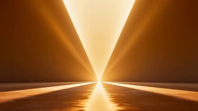 Abstract golden light beams converging