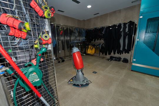 Equipment room inside a dive center facility