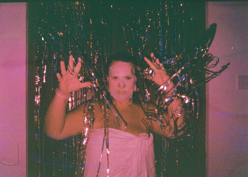 Vintage film photo of fun indoor celebration portrait