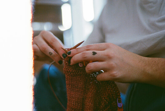 Closeup of knitting hands
