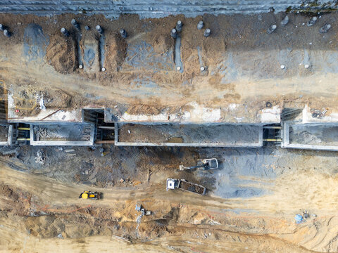 Construction Site Foundation Excavation and Heavy Equipment