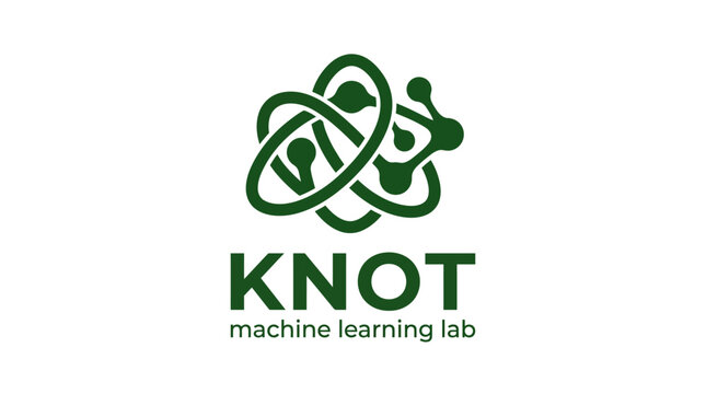 Abstract molecule logo for machine learning lab, clean vector graphic