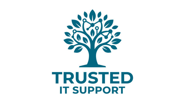 Teal tree with circuits graphic element logo for IT support
