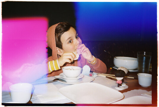 Enjoying Meal Restaurant Bright Colors 