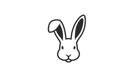 Obraz premium Cute cartoon rabbit face illustration, minimalist line art, white background
