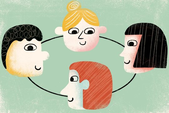 Diverse faces connected by line