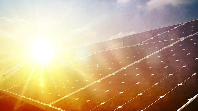 Moderne Photovoltaikanlage und Energie von der Sonne als Symbol f&uuml;r den Energiewandel und Trend zur erneuerbaren Energiequellen