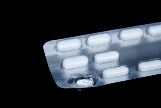 Pills in blister pack. Prescription medication packaging concept