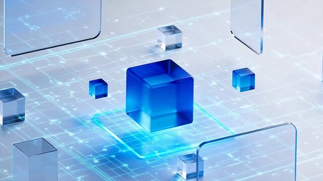 Blue and clear glass cubes on surface