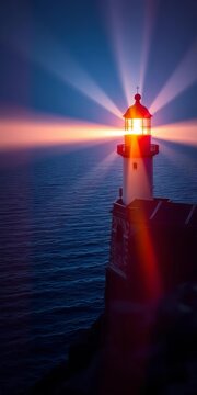 Abstract light beam from lighthouse tower on sea,  beam,  coastal