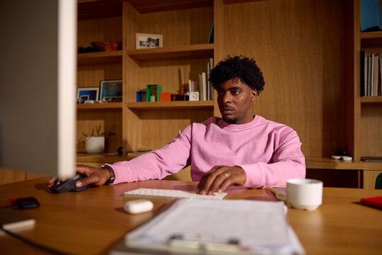 Man works on a computer