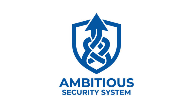 Vector shield logo with upward arrow and knot for security system concept
