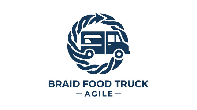 Food truck logo with braided circle and text "BRAID FOOD TRUCK - AGILE -"
