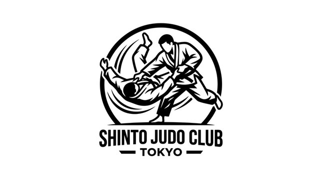 Martial arts logo with judo throw in circle, shinto judo club tokyo graphic element