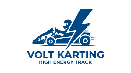 Electric go-kart racing logo with lightning bolt on white background © goeng_art