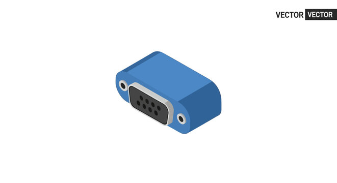 Closeup of Blue Serial Port Connector Isolated.