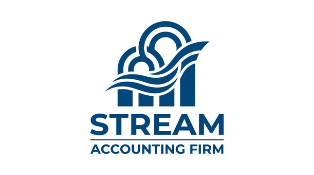 Modern corporate logo for accounting firm with abstract stream graphic and text
