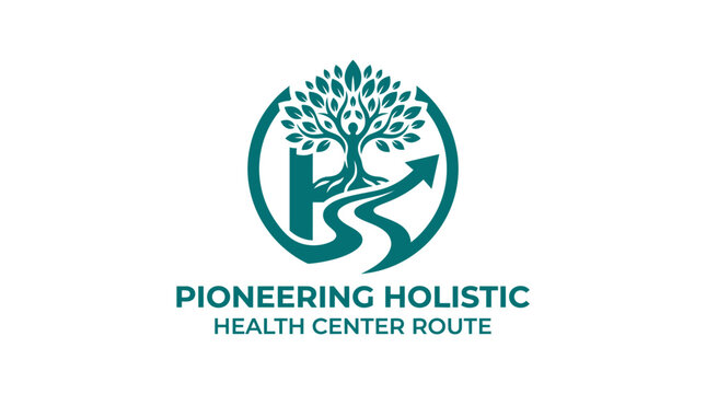 Holistic health center logo with tree of life and arrow path