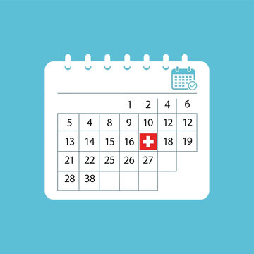 Calendar with red cross icon, planning and scheduling concept