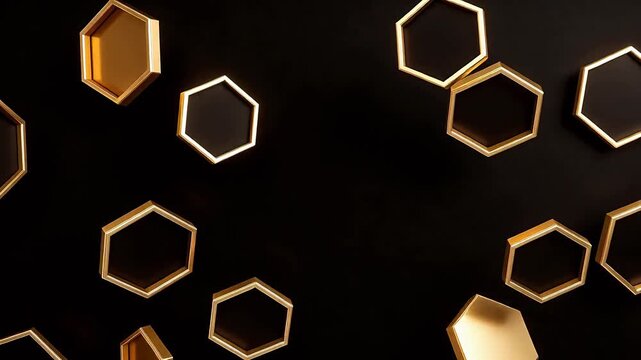 Golden hexagons on black background