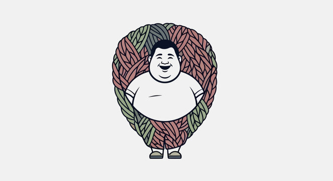 Happy man sitting inside a colorful textured shell