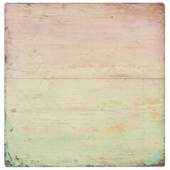 Obraz premium Weathered wooden surface with scratches and faded pastel colors isolated on white background