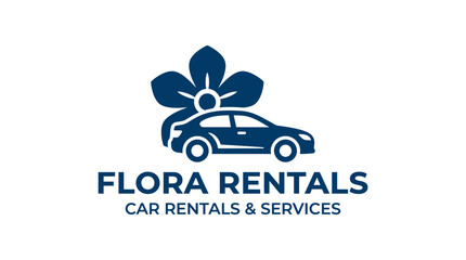 Obraz premium Floral car rental logo design with text, flat vector graphic element
