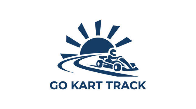 Go kart racing emblem with sun and track, vector graphic element