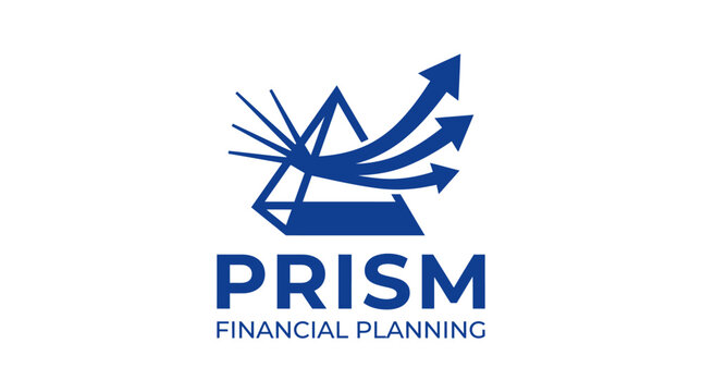 Financial planning logo with prism and upward arrows, symbolizing growth and strategy.