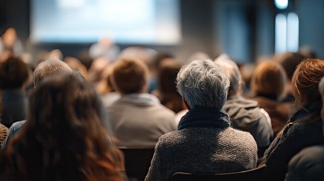 Back view of audience sitting in conference hall listening to lecture, business conference and industry seminar scene for corporate training