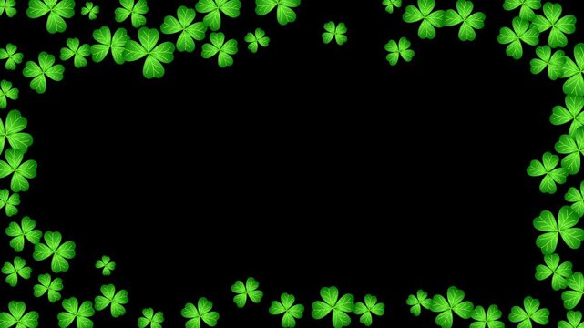 Green shamrock leaves frame pattern seamless looping animation and alpha channels, perfect for st. Patricks day designs, holiday cards, luckthemed projects, festive creations.