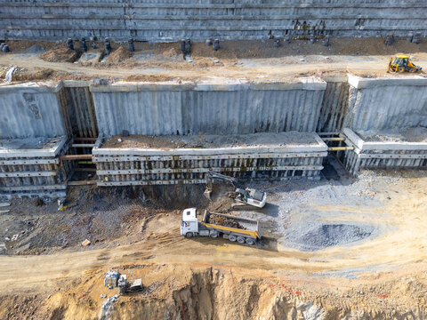 Construction Site Foundation Excavation and Heavy Equipment