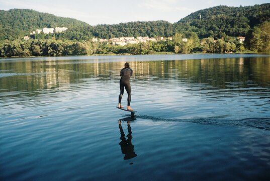 Efoil Surfer on Quiet Lake