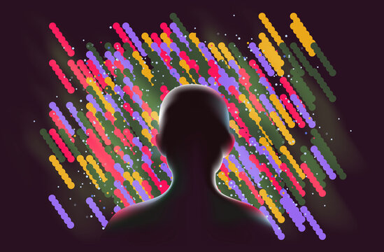 Human silhouette facing data streams AI technology concept