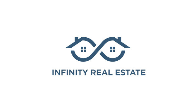 Modern Infinity Real Estate logo combining an infinity symbol with house rooftops in a clean professional dark blue color palette.