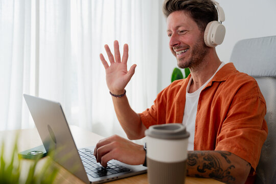 Man having video call