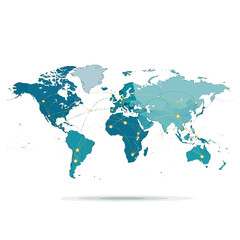 Naklejka premium Global Network Map - World Map with Connections and Lights