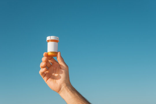 Prescription Medicine Bottle Blue Sky Copy Space