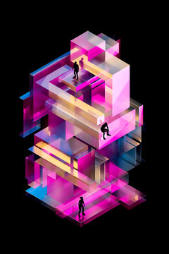 3D pink glass tower