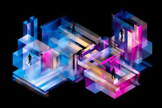 3D abstract glass city grid