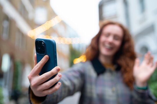 Video call selfie with motion blur in London