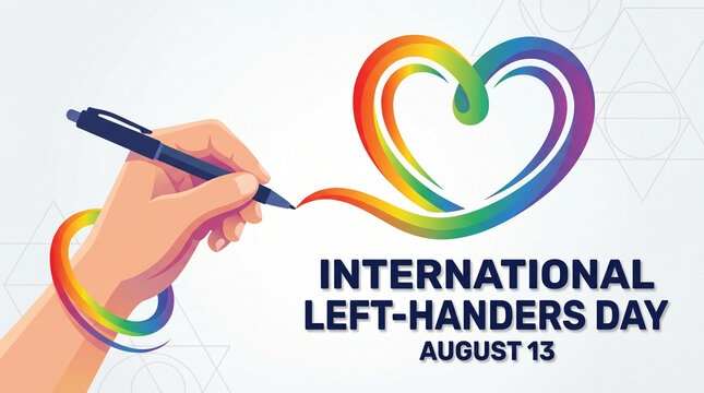 International Left Handers Day Vector Illustration with Left Hand Drawing Heart Shape and Modern Typography