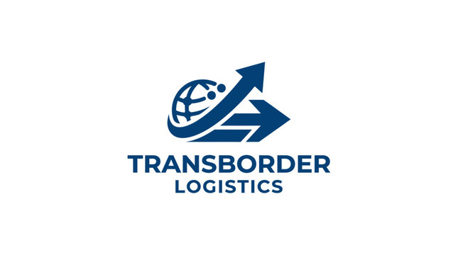 Global logistics company logo with globe and arrows vector illustration