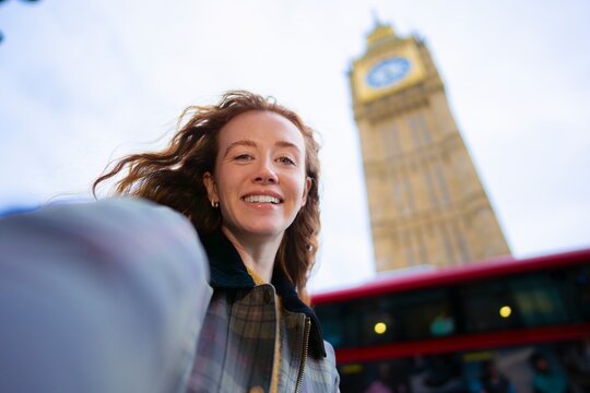 Tourist selfie near Big Ben in London
