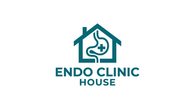 Vector logo for an endo clinic featuring a house outline and a stylized stomach graphic.
