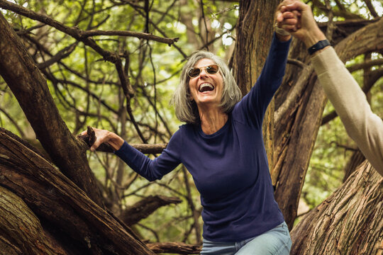 Senior Couple Climbing a Tree
