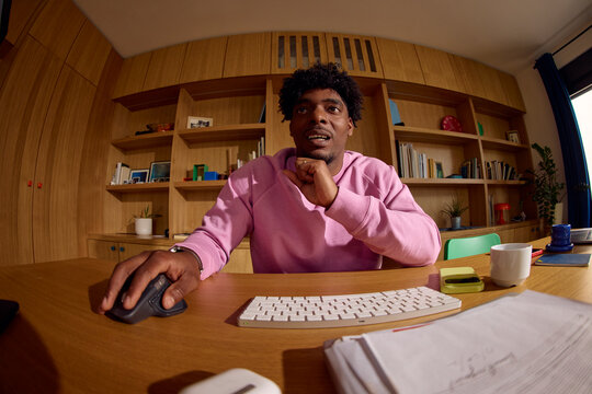 Man Working From Home Library